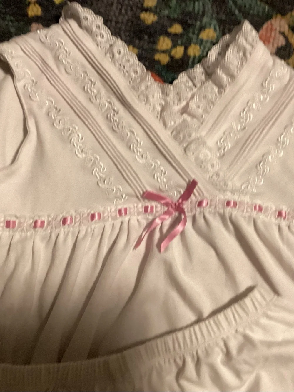 American Girl White Cotton Nightgown with Pink Ribbon Trim